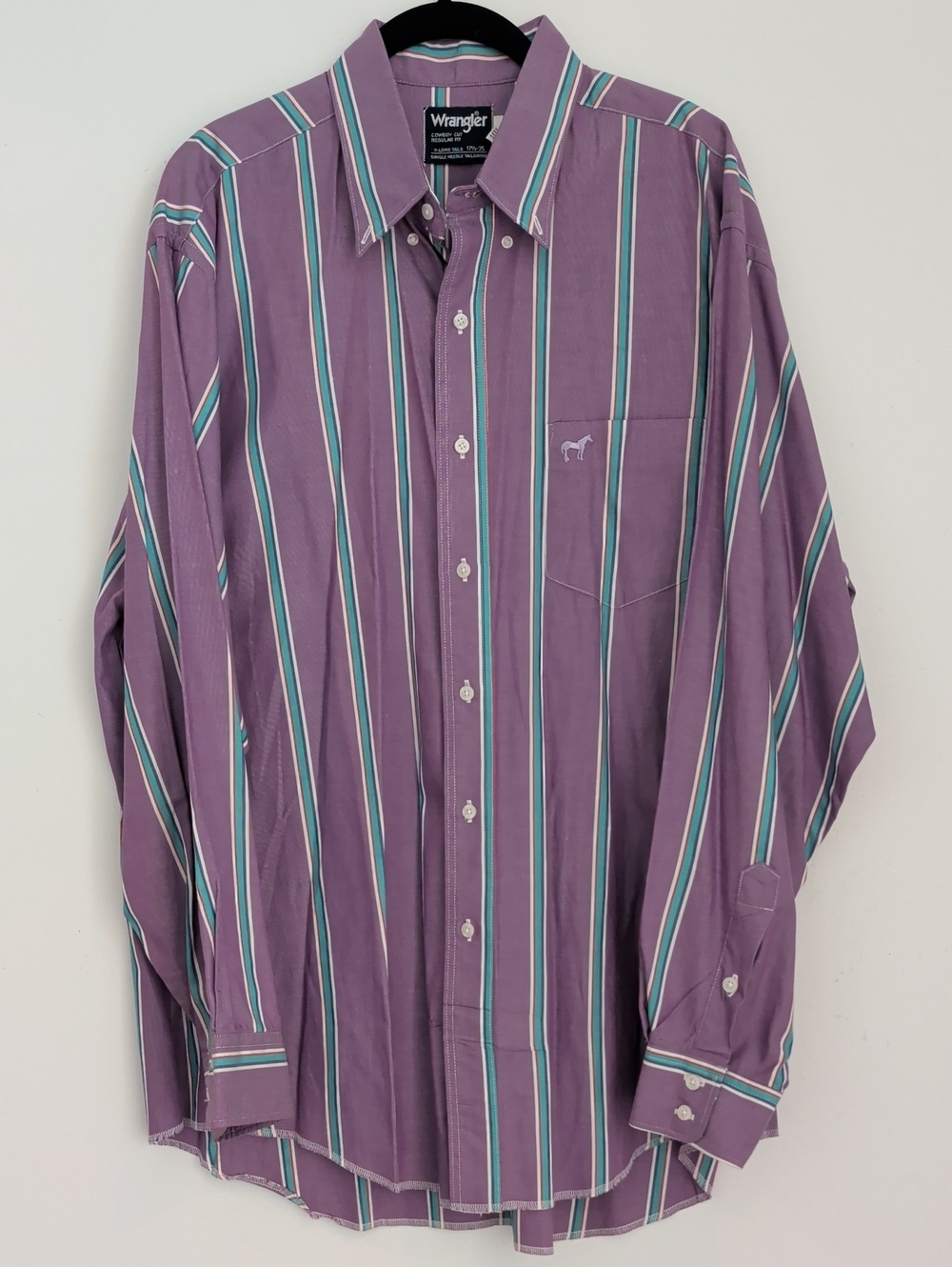 Vintage Wrangler Cowboy Cut Purple Striped X-long Tails Button Down Shirt